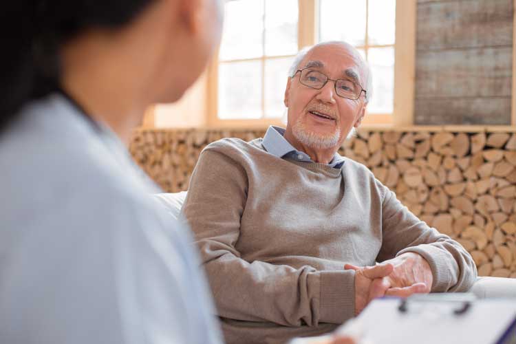 consumer choice in aged care client talking to aged care worker