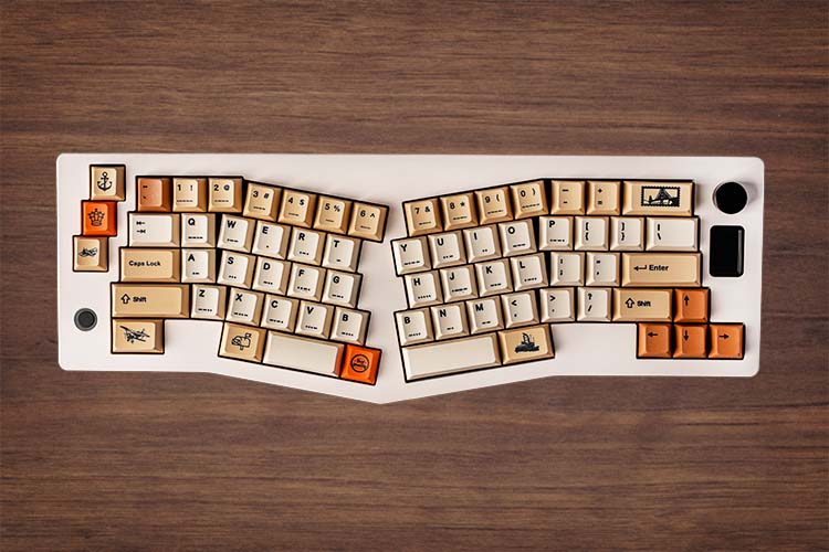 close-up of split, ergonomic keyboard
